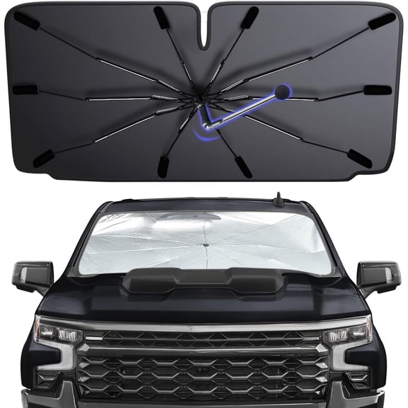 VFM Windshield Sun Shade Umbrella, Foldable Car Sunshade for Trucks & SUVs with UV Protection, Heat Insulation & Automotive Interior Sun Protection for Outdoor Parking Camping