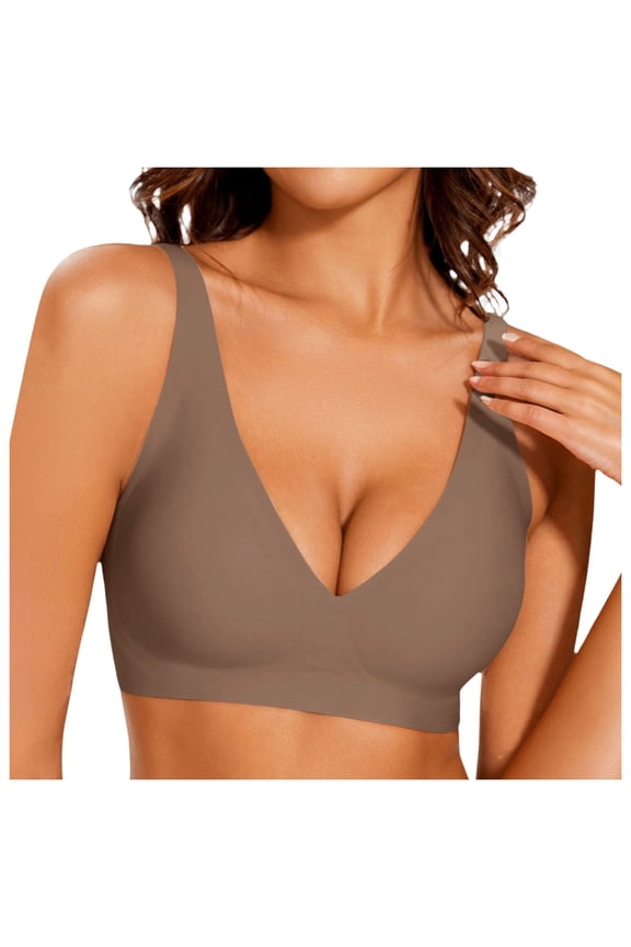 Deep V Bras For Women Push Up No Underwire Supportive Bralettes Seamless Wireless Bras Full Coverage Everyday T Shirt Bra Lightly Comfort Bra