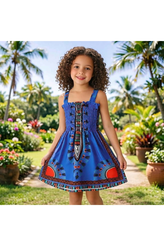 Girls Summer Dresses Toddler Girls Sleeveless Traditional Style Suspenders Ankara Dress Holiday Sundress Vacation Clothes 3-4 Years