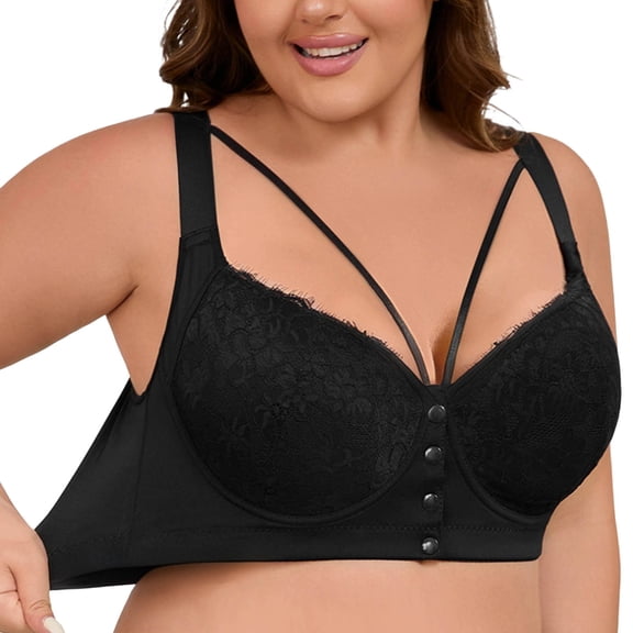 VFRGHD Plus Size Bras For Women Front Closure No Underwire Full Coverage Bra Comfortable Bralette Supportive T-Shirt Everyday Bras Comfy Seamless Bras
