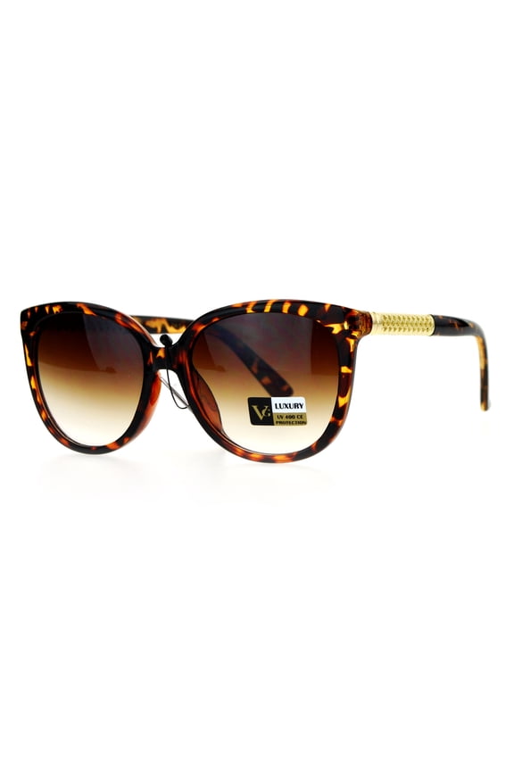 Diva Metal Hollow Jewel Arm Oversize Horn Rim Sunglasses Tortoise