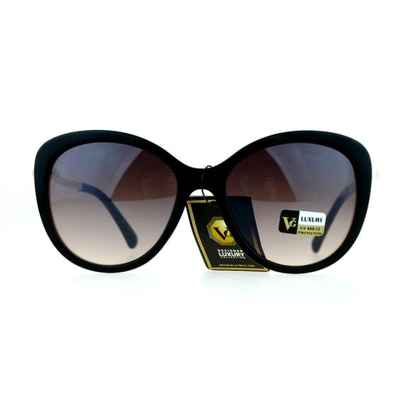 VG Eyewear Pearl Jewel Trim Diva Designer Fashion Womens Sunglasses Black Brown