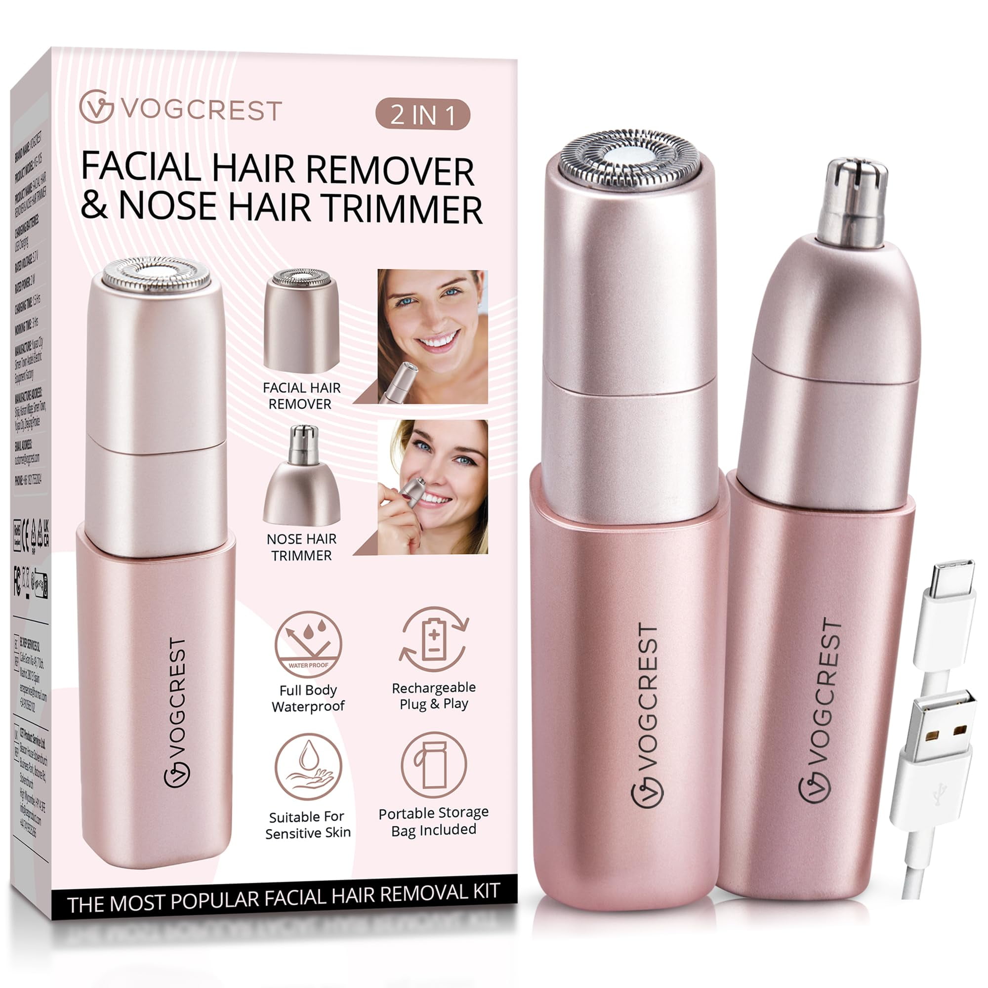 VG VOGCREST Facial NG01 Nose Hair Remover Women 2 in 1 Painless