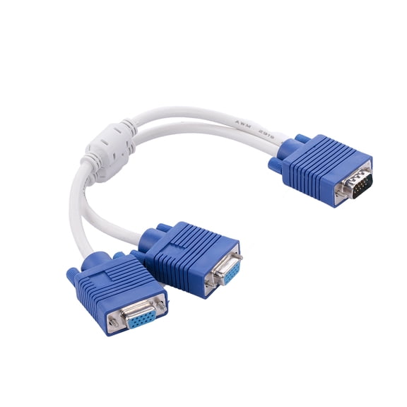 VGA Cable 1 Male to 2 Female VGA Adapter Cable for Desktop/Laptop/Projector/STB with Dual Magnetic Ring
