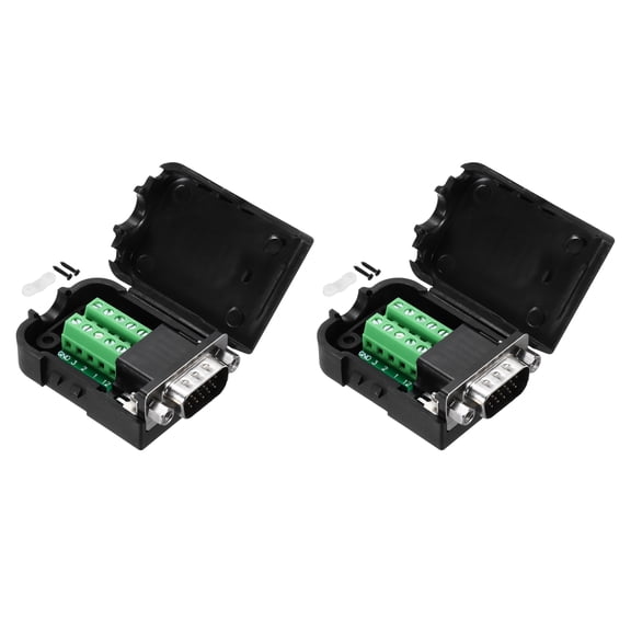 VGA Connector 15-pin 3-Row Female Solderless Serial Port Terminal Breakout Pack of 2 with Nuts