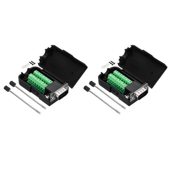 VGA Connector 15-pin 3-Row Male Solderless Serial Port Terminal Breakout Pack of 2 with Screws