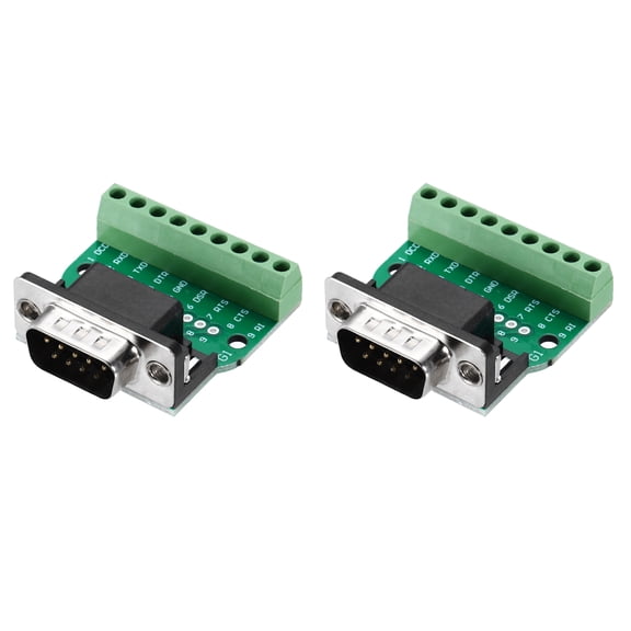 VGA Connector 9-pin 2-Row Male Solderless Serial Port Terminal Breakout Pack of 2