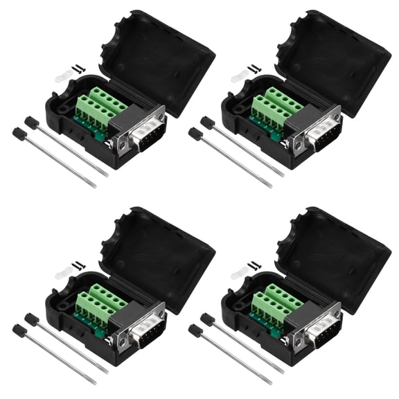VGA Connector 9-pin 2-Row Male Solderless Serial Port Terminal Breakout Pack of 4 with Screws