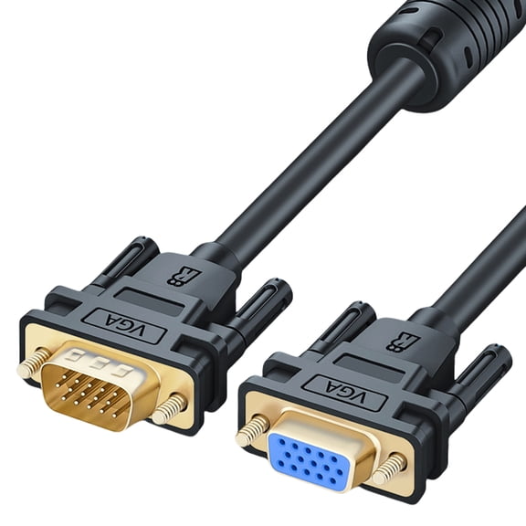 VGA Extension Cable VGA Male To Female With Double Ferrite Cores For Clear 1080P Transmission On And Projectors