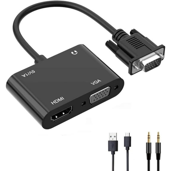 VGA to HDMI Adapter with 3.5mm Audio Port & USB Power, Gold-Plated Video Converter for Dual Monitor, PC, Laptop, Projector, HDTV, Supports 1080P Resolution, Plug and Play