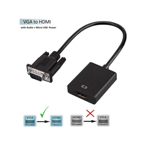VGA to HDMI Adapter Cable, VGA Male to HDMI Female Cable Converter Adapter with 1080P HD Video and USB Audio Support for Connecting Old PC, Laptop with a VGA Output to New Monitor, HDTV
