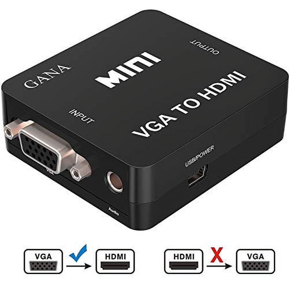 VGA to HDMI, GANA 1080P Full HD Mini VGA to HDMI Audio Video Converter Adapter Box with USB Cable and 3.5mm Audio Port Cable Support HDTV for PC Laptop Display Computer Mac Projector (Black) - image 1 of 2