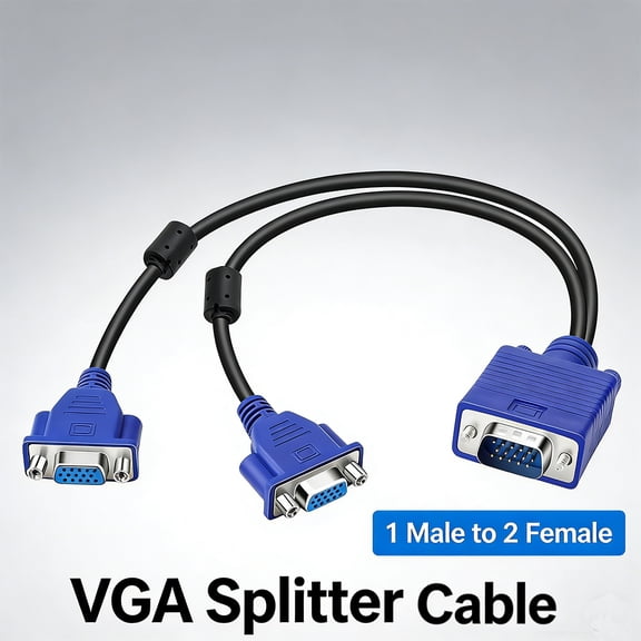 VGA Splitter Cable 1 to 2, Computer Video Splitter, VGA Distribution Cable for Dual Monitor Display