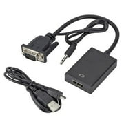 محول VGA إلى HDMI محول 1080P HD مع كابل صوت لتلفزيون عالي الدقة للكمبيوتر الشخصي والكمبيوتر المحمول وتلفزيون DVD - أسود