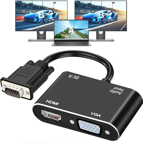 VGA to HDMI Adapter - Dual Monitor Splitter 1080P@60Hz for PC/Laptop