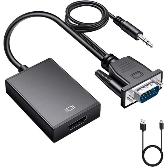 VGA to HDMI Adapter, Uni-Directional Gold-Plated VGA(Source) to HDMI(Display) Converter (Male to Female) with 0.5FT Audio Cable from PC, Monitor