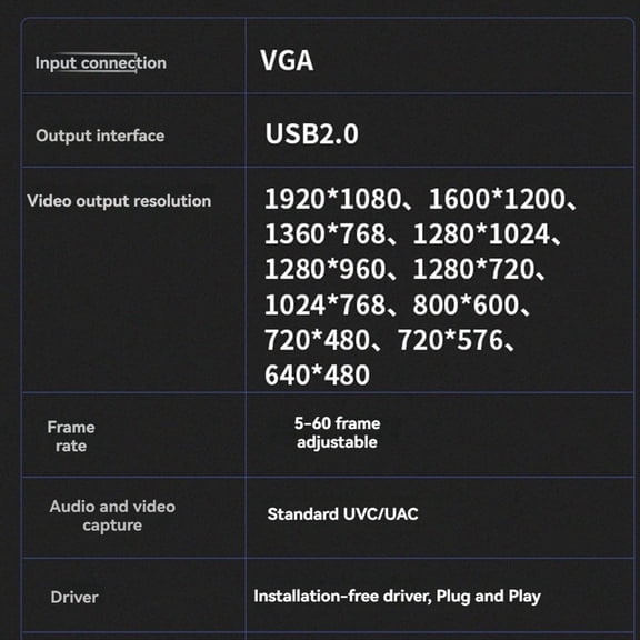 VGA to USB Adapter Converter with Audio Video Capture Card Surveillance Video Capture Card 1080P Drive-Free