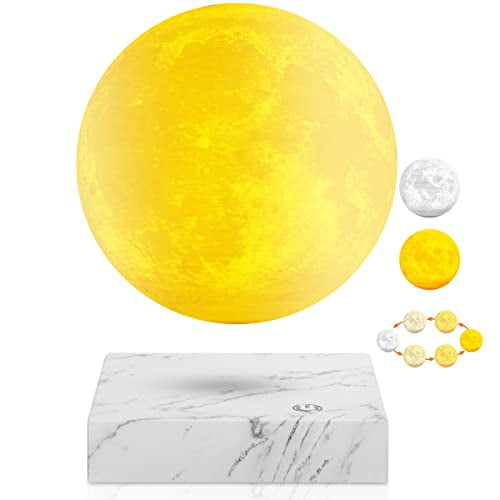 VGAzer 3 Colors Levitating Moon Lamp Rotates and Levitates Freely in Air , Magnetic Floating and Rotating Night Light for Home and Office Decor Gift , Realistic Moon Display