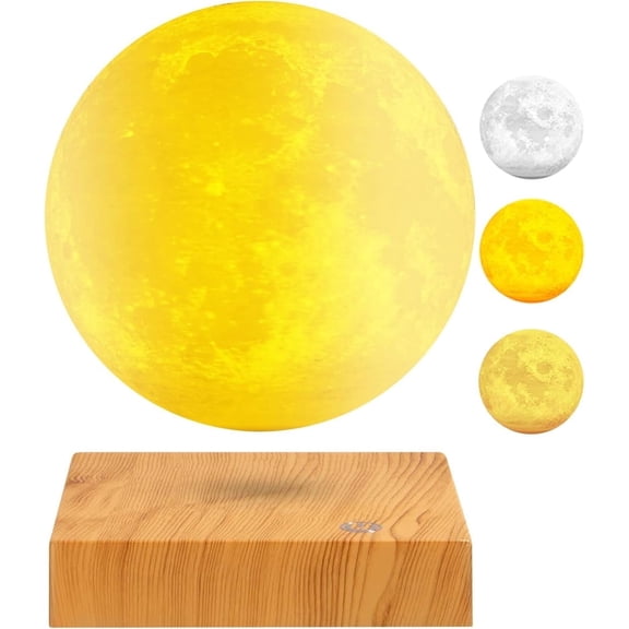 VGAzer Floating Moon Desk Lamp with 3 Colors Modes LED & Square Wood Grain Base,Christmas Ornaments
