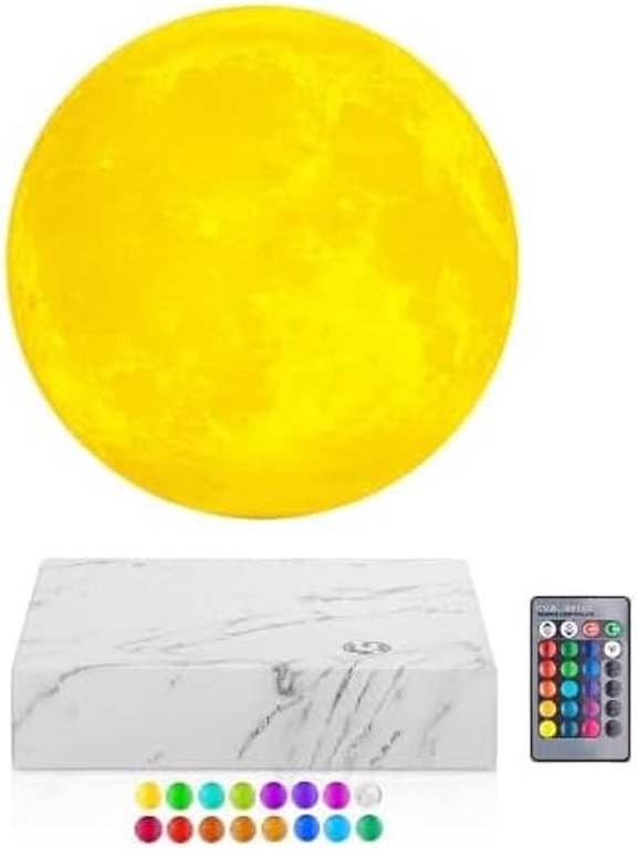 Floating Moon Night Light with 16 LED Colors & Touch Bottom Base, Levitating Multi-color Rotating Table Lamp ,Unique Decor for Room and Office