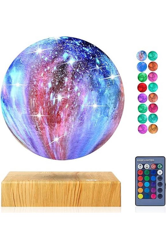 Decorative Levitating Table Lamp with Galaxy Moon 16 LED Colors Touch Base , Multi-Color , 3 D Printed Rotating for Home & Office Desk Decor