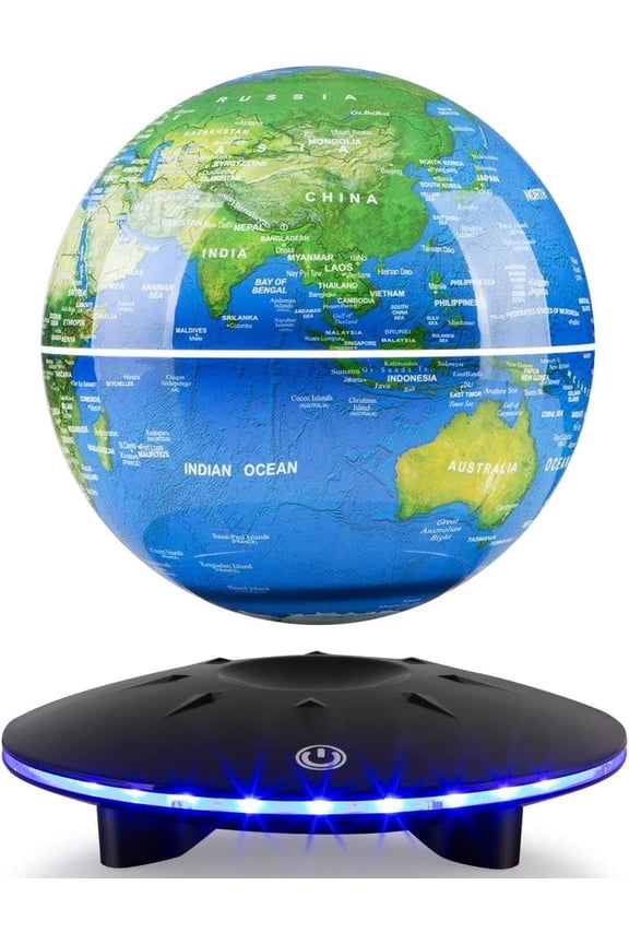 Levitating Globe Lamp 6 Inch, Magnetic Levitation Globe World Map Floating Ball Lamp,Home Office Desk Decor with LED Light , Cool Display Stand Tech Gadget Gift for Men Boy Father Son