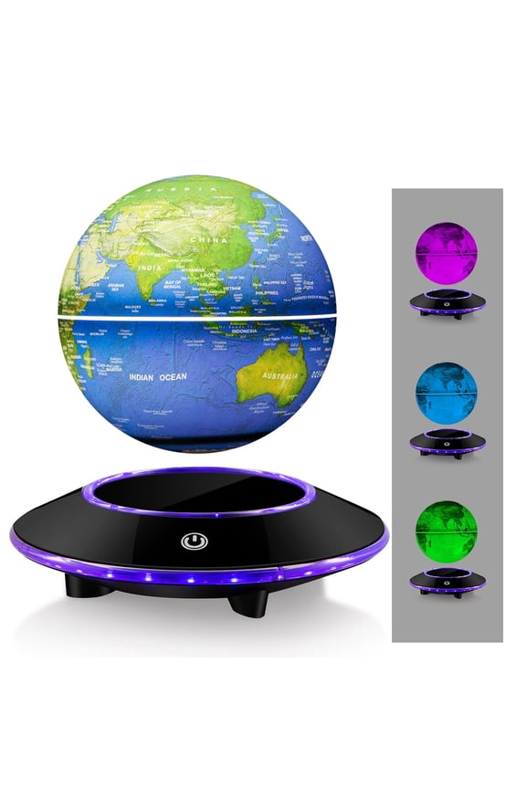 Levitating Globe Lamp, Magnetic Levitation Globe World Map Floating Ball Lamp,Home Office Desk Decor with LED Light , Cool Display Stand Tech Gadget Gift for Men Boy Father Son