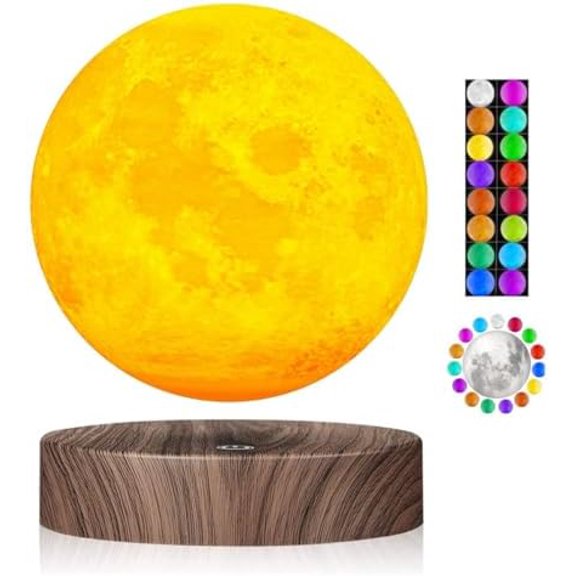 VGAzer Levitating Moon Lamp,Floating and Spinning in Air Freely with Luxury Faux Wooden Base and 3D Printing LED Moon Light,for Unique Gifts,Room Decor,Night Light,Office Desk Tech Toys