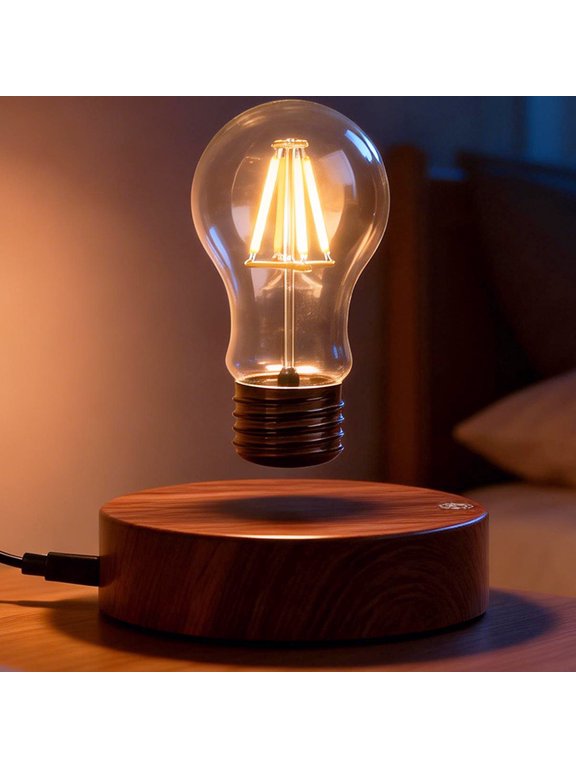 Levitating Table Lamp with Wireless Floating Light Bulb, Magnetic Levitation LED Night Light ,360 Degree Automatic Rotating , Cool Room Home Office Desk Decor