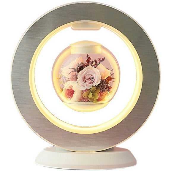 VGAzer Magnetic Levitating Artificial Rose Flower Table Lamp , Floating & Rotating LED Night Light with Preserved Rose Gift for Her Women Lover Mom Girlfriend ,Cool Home Office Desk Decor Gadget