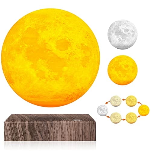 VGAzer Magnetic Levitating Moon Lamp Floating and Spinning 3 D Printing Moon Light Rotating 3 Color LED Night Light Desk Lamp Office Home Decor Gift
