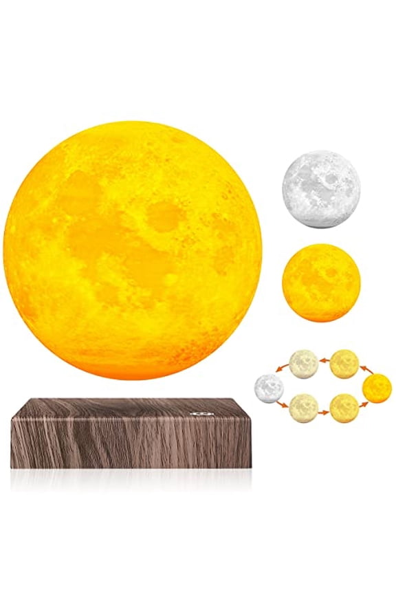 Magnetic Levitating Moon Lamp Floating and Spinning 3 D Printing Moon Light Rotating 3 Color LED Night Light Desk Lamp Office Home Decor Gift
