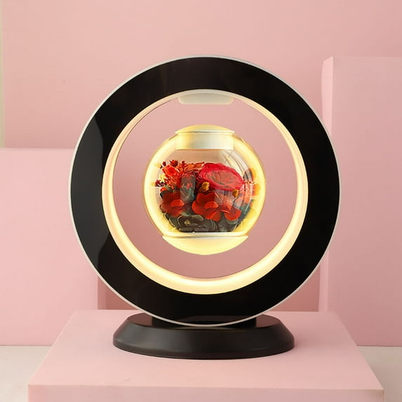 VGAzer Magnetic Levitation Floating Eternal Rose Flower with LED Light , Levitating and Rotating Table Lamp Gift for Anniversary Valentine's Day Wedding Gift Birthday Chiristmas Gift,Mother's Day