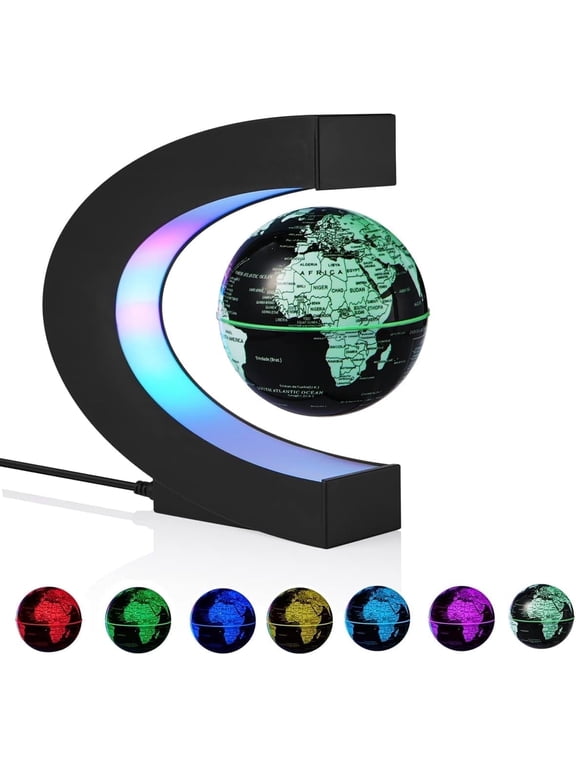 Magnetic Levitation Globe,Floating Rotating World Map ,Geographic Globe in Colored LED Lights & C Shape Anti Gravity ,Home/Office Desk Decor Display Stand,Gift for Kid/Student ,Cool Gadget