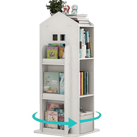 VGBYUJ 3 Tier Rotating Bookshelf, 360° Corner Bookshelf for Small Spaces, Floor Standing Revolving Bookcase for Bedroom, Living Room, Home Office, White