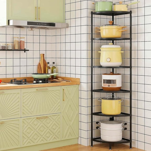 VGBYUJ 6 Tier Corner Pot Rack, Kitchen Corner Shelf, Cookware Stand for Pans Pots and Kettles, 65" Height, Black