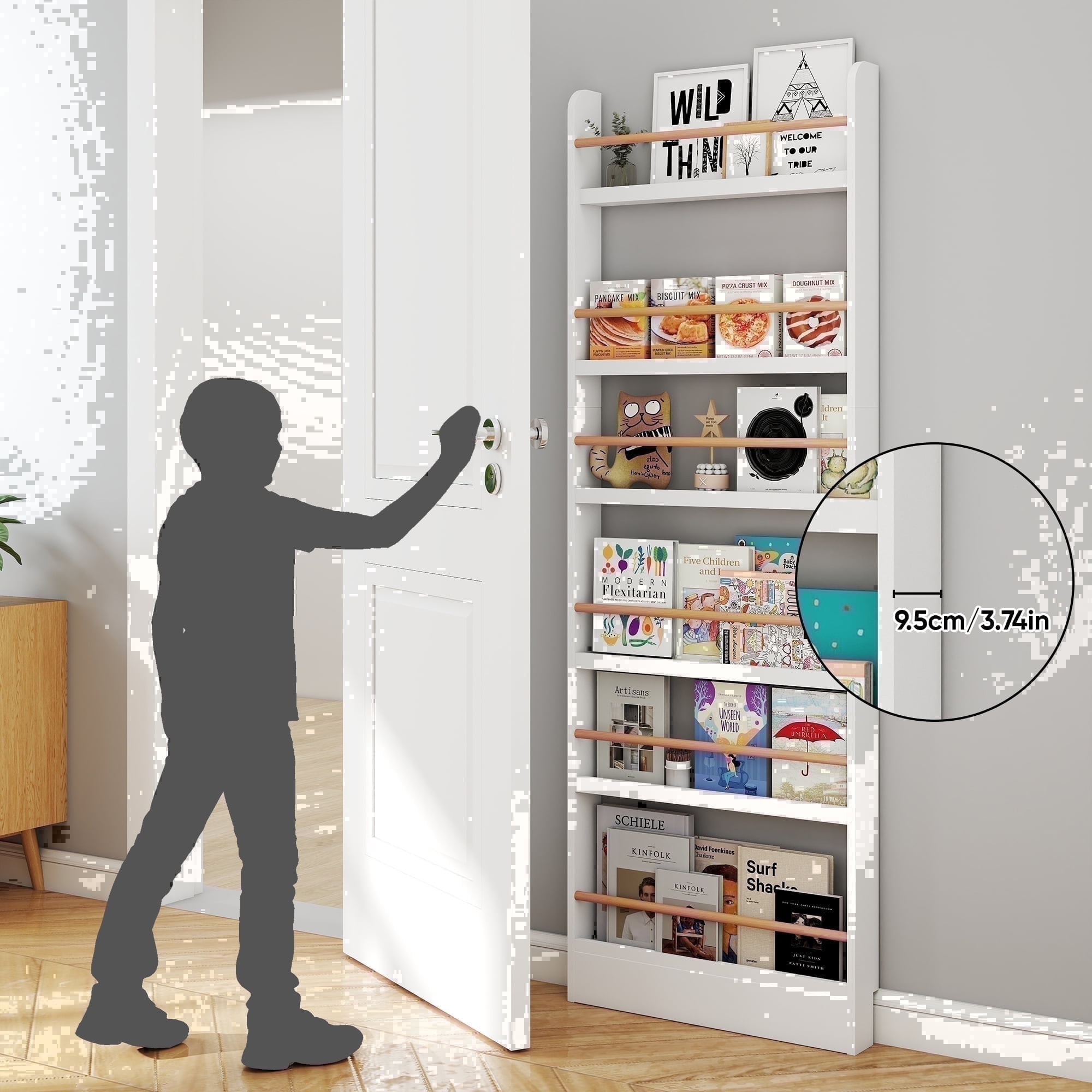Walsunny, Bookshelf, 14 Open Display Shelves, Triple Wide 5 Tier