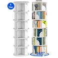 thumbnail image 1 of VGBYUJ 6-Tier Wooden Rotating Bookcase, 360° Revolving Bookshelf Organizer with 24 Shelves, Large Display Rack, 74"x18"x18", White, 1 of 9