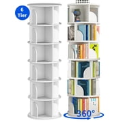 VGBYUJ 6-Tier Wooden Rotating Bookcase, 360° Revolving Bookshelf Organizer with 24 Shelves, Large Display Rack, 74"x18"x18", White