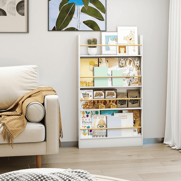 VGBYUJ Behind Doors Bookshelf, 47.4"H x 27.6"W Tier Wall Mount Boookcases, Behind the Door Storage Organizer for Narrow Space, Solid Wood, White