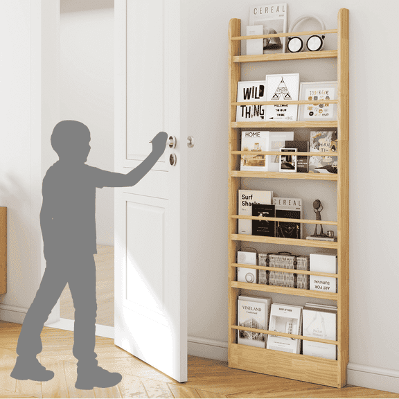 VGBYUJ 6 Tier Behind The Door Bookshelf, 70" Behind The Door Storage Organizer, Space-Saving Wall Mount Narrow Book Shelf, Solid Wood