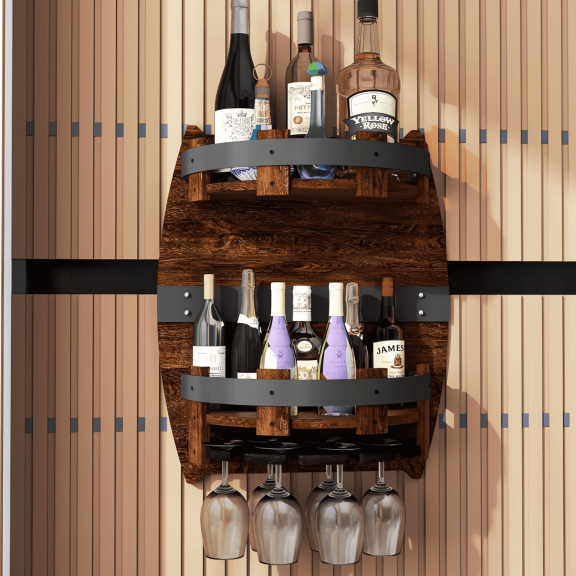 VGBYUJ Whisky Bottle Rack, Vintage Wood Wall Hanging Portable 2-Tier 14-Bottle Wine Rack