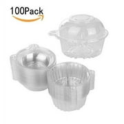 VGEBY 100pcs Plastic Cupcake Muffin Dome Holders Cases Boxes Cups Pods Single Compartment Individual Clamshell Clear Plastic Container with Reseable Lids