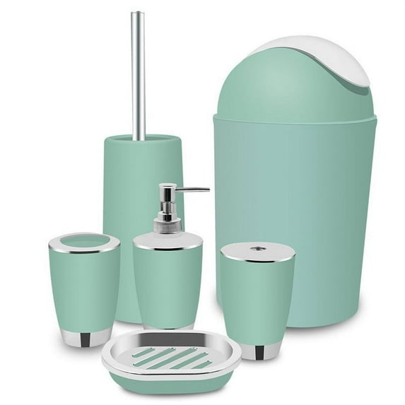 VGEBY 6 Piece Plastic, Stainless Steel Bath Accessories Set, Green, Silver, Multi-color