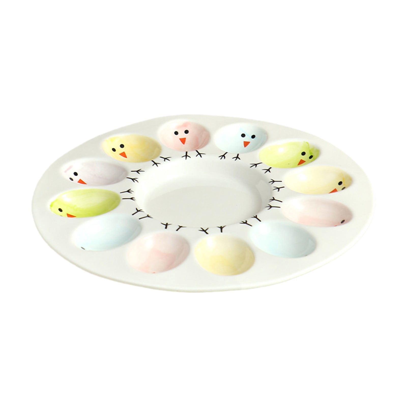VGFVFSKGA 12 Grids Ceramic Deviled Egg Plate Deviled Egg Tray Cute Eggs Platter Egg Serving Tray for Easter Treats Small Appetizers