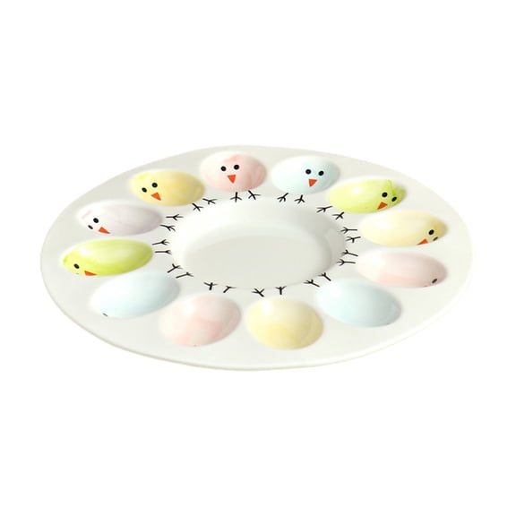 VGFVFSKGA 12 Grids Ceramic Deviled Egg Plate Deviled Egg Tray Cute Eggs Platter Egg Serving Tray for Easter Treats Small Appetizers
