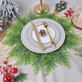 VGFVFSKGA Artificial Cedar Placemats, Faux Cedar Greenery Placemats Round Christmas and Thanksgiving Table Decorations,Cedar Mat Green Winter Greenery Round Faux Cedar Placemat Tabletop Decor