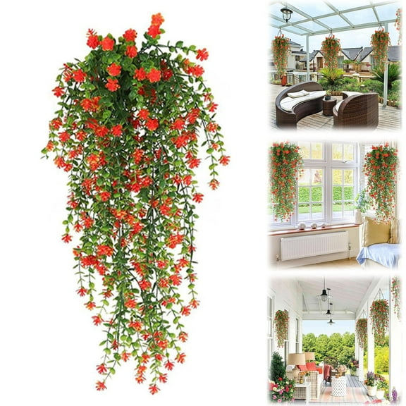 VGFVFSKGA Artificial Eucalyptus Hanging Vine, Artificial Hanging Plants Fern Vine, Faux Silk Violet, Fake Hanging Plants with Flowers for Indoor Outdoor Wall Garden Wedding Interior Decoration