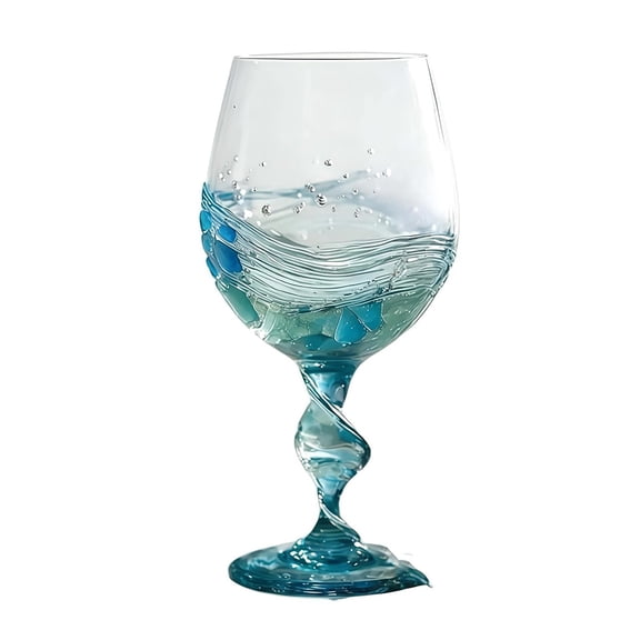 VGFVFSKGA Ocean Wave Handcrafted Glasses Sea Wine Glass Beach Themed Goblet Painted Highball Glass for All Kinds Of Beverages and Alcoholic Drinks