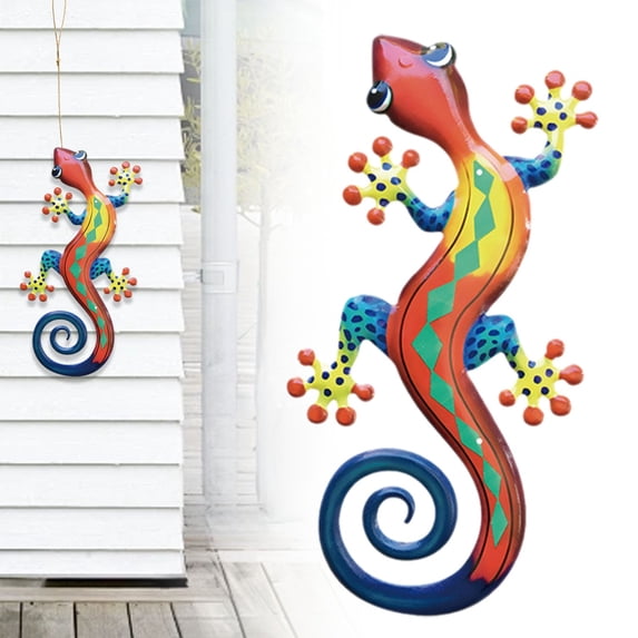 VGFVFSKGA Outdoor Wall Decor, Outdoor Wall Art, Colored Gecko Metal Outdoor Wall Art, Outdoor Metal Wall Decor for Garden Patio Yard, Metal Outdoor Decor, Gecko Accessories, Wall Art Metal